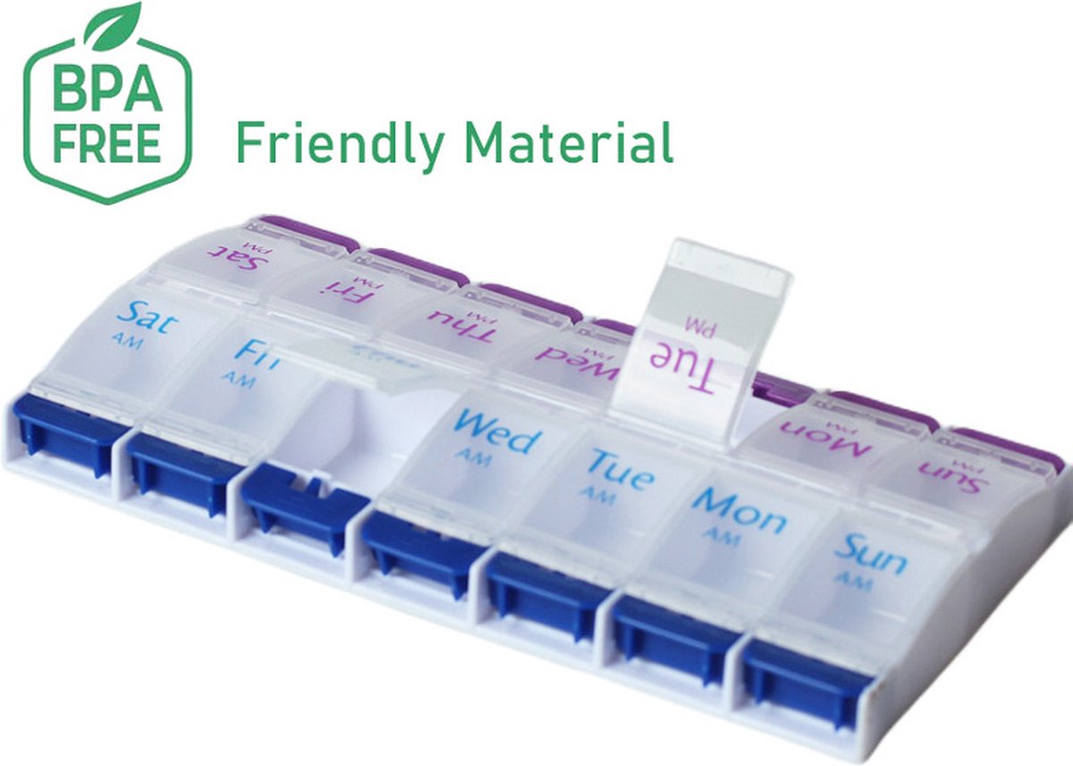 Medicine box | Pill box | Pill case | Medicine box | Pill Box | With Push Button | 7 days | 2 Daily portions - Image 3