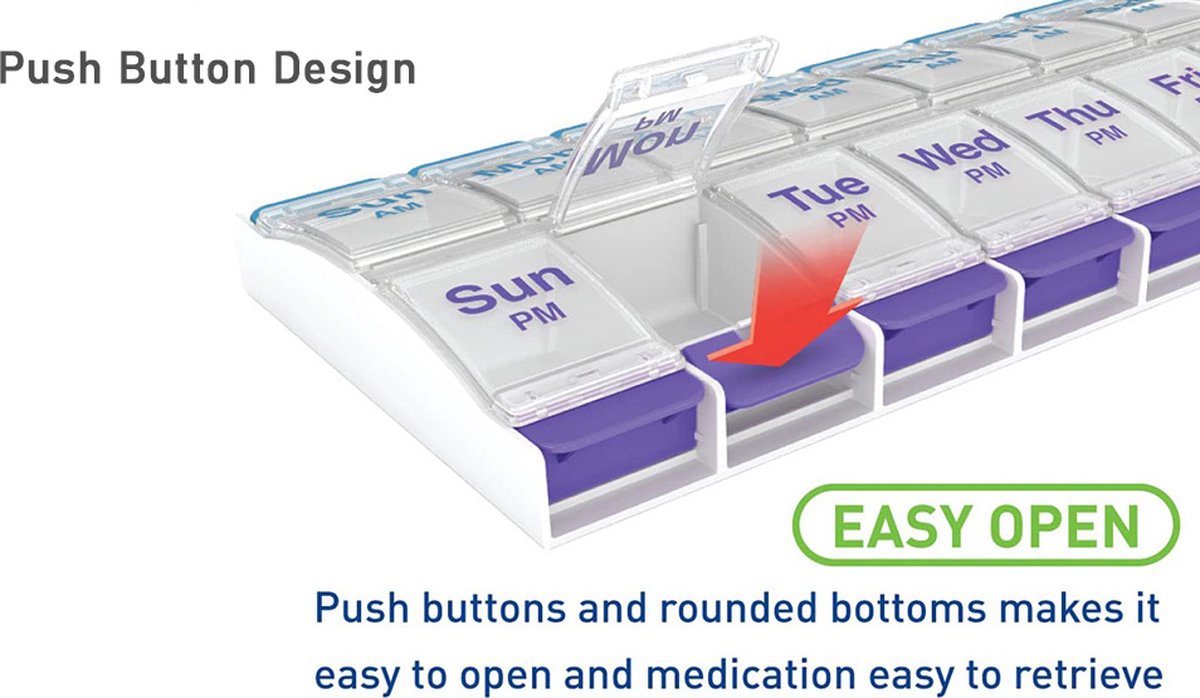 Medicine box | Pill box | Pill case | Medicine box | Pill Box | With Push Button | 7 days | 2 Daily portions - Image 5