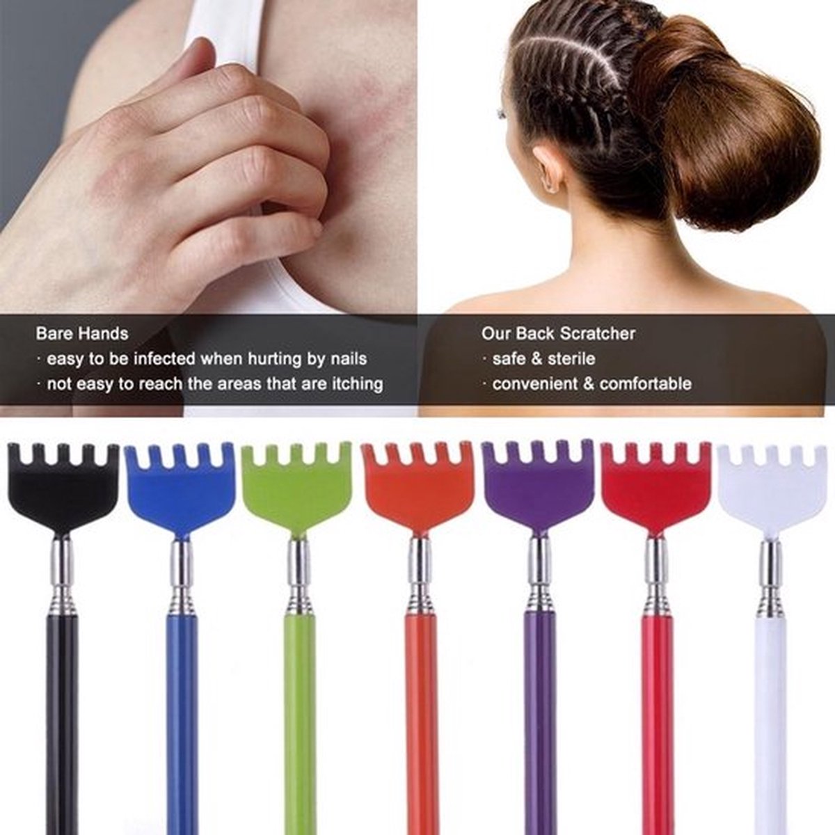 2x Extendable Back Scratcher | Adjustable Back Scratcher | Massage Scratcher | Telescopic Back Scratcher | Up to 56 CM | Stainless Steel | Blue - Image 4