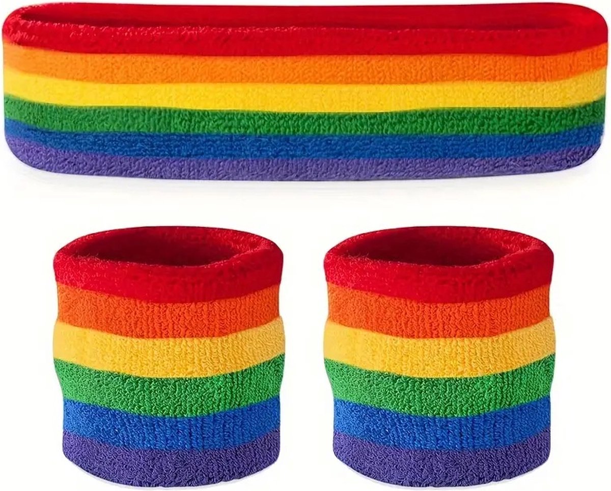 Set of Headband & 2x Wristbands Set | Sweatband | Sweatbands | Head and Wrist | Sports Band | Rainbow - Image 2