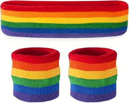 Set of Headband & 2x Wristbands Set | Sweatband | Sweatbands | Head and Wrist | Sports Band | Rainbow - Image 2