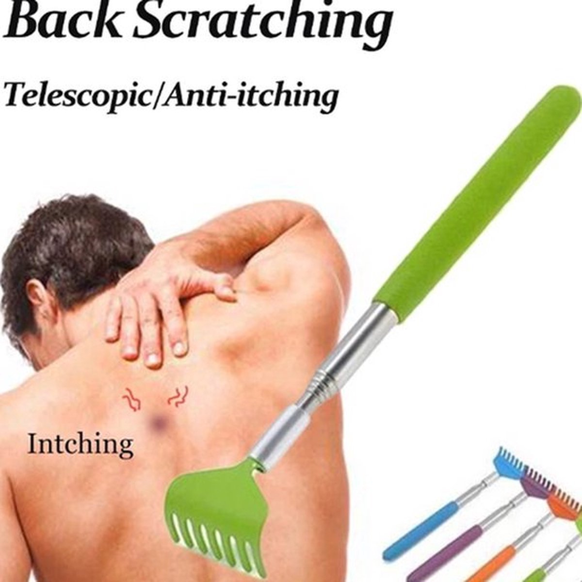 2x Extendable Back Scratcher | Adjustable Back Scratcher | Massage Scratcher | Telescopic Back Scratcher | Up to 56 CM | Stainless Steel | Red - Image 4