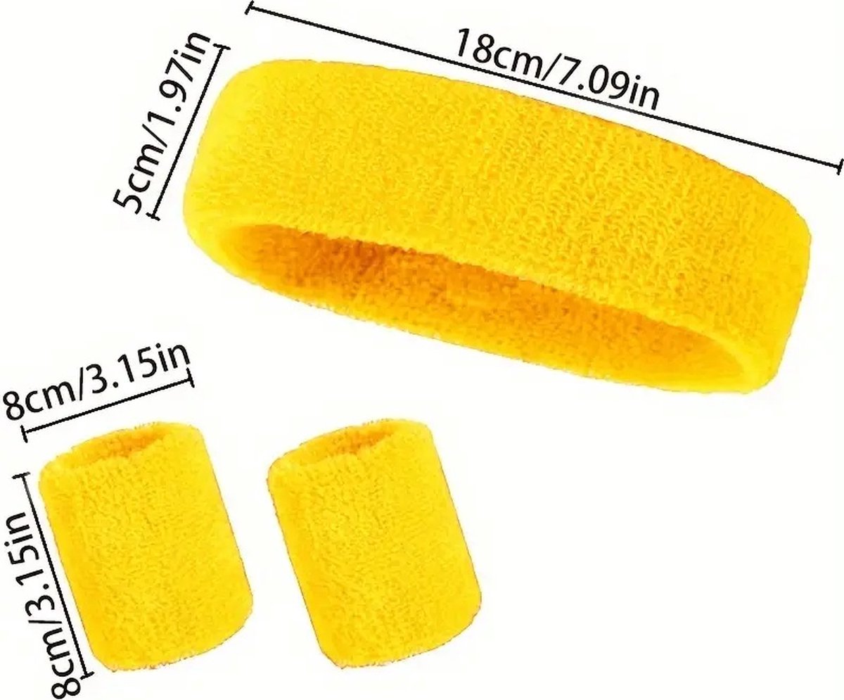Set of Headband & 2x Wristbands Set | Sweatband | Sweatbands | Head and Wrist | Sports Bands | Yellow - Image 2