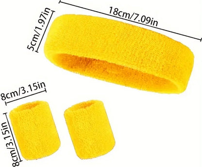 Set of Headband & 2x Wristbands Set | Sweatband | Sweatbands | Head and Wrist | Sports Bands | Yellow - Image 2