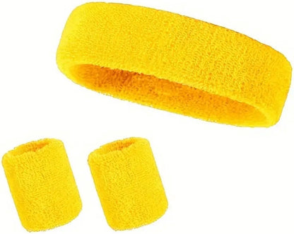 Set of Headband & 2x Wristbands Set | Sweatband | Sweatbands | Head and Wrist | Sports Bands | Yellow - Image 3