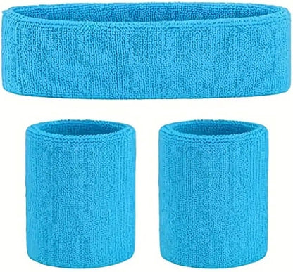 3-Piece Set of Headband & 2x Wristband Set | Sweatband | Sweatbands | Head and Wrist | Sports Bands | Light Blue
