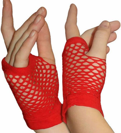 Fisnet Gloves | Erotic Gloves | Costume Gloves | Half Finger | 1 Pair | Red - Image 3