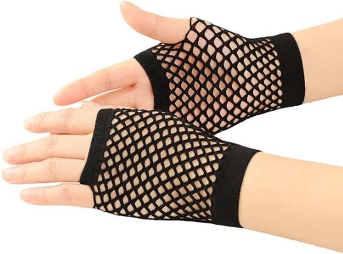 Fisnet Gloves | Erotic Gloves | Costume Gloves | Half Finger | 1 Pair | Black - Image 3