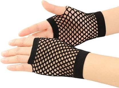 Fisnet Gloves | Erotic Gloves | Costume Gloves | Half Finger | 1 Pair | Black - Image 3