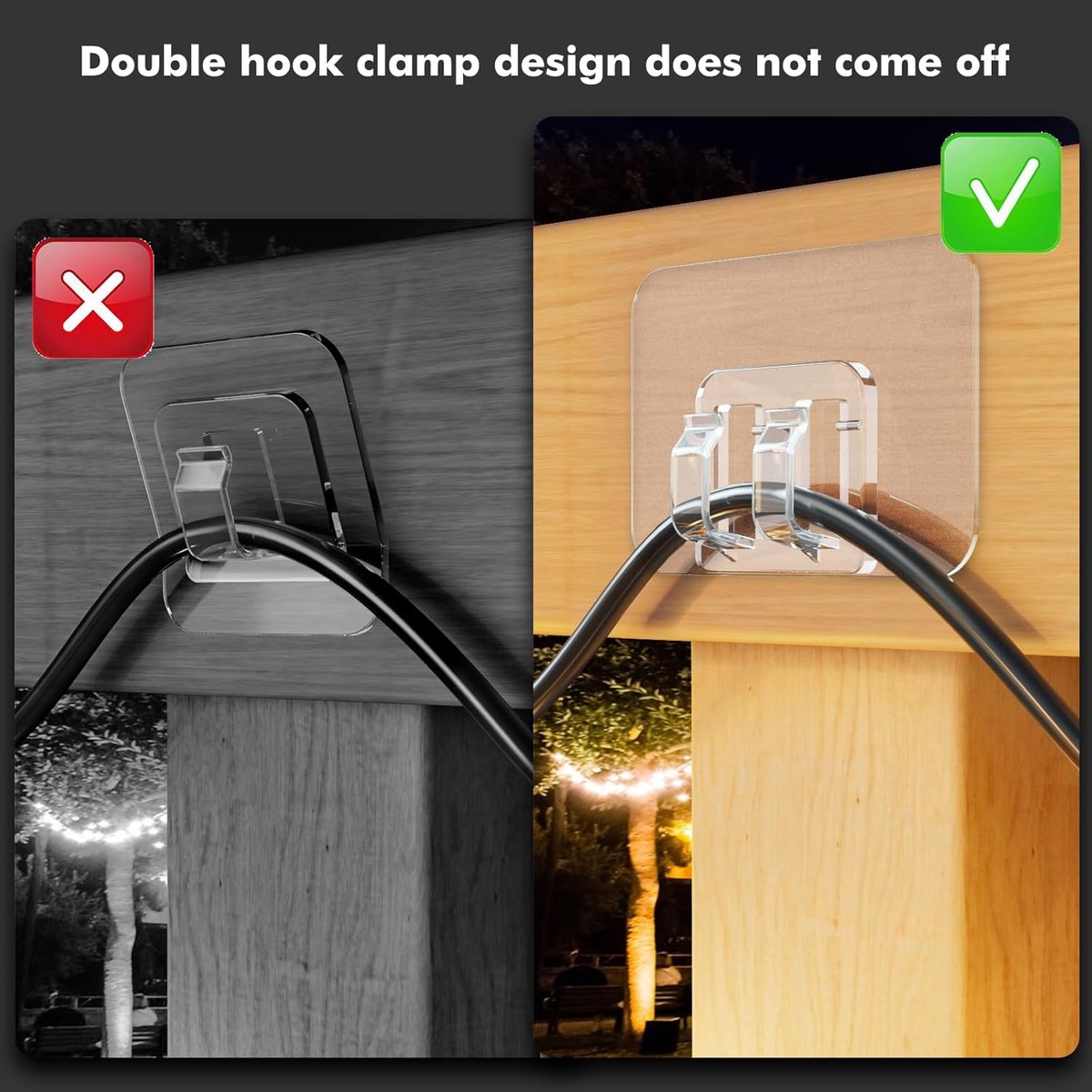100 pieces Hooks for outdoor lighting - with adhesive strips - No damage, no tools, no holes, waterproof and UV-resistant - Perfect for Christmas and patio decoration - Image 4