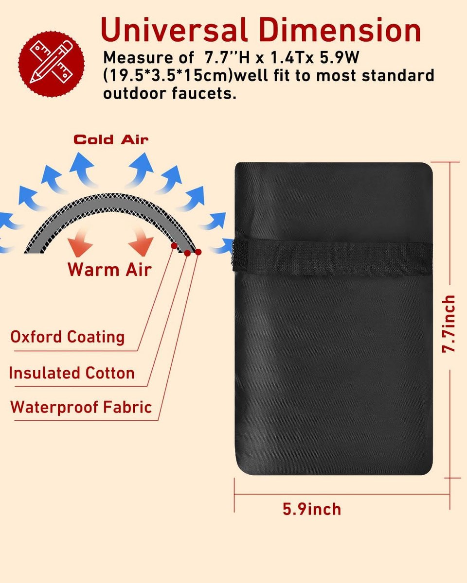 Kitchen faucet outdoor faucet covers for protection against frost in winter - 2-pack, thickened insulated pipe covers for outdoors, indispensable reusable waterproof faucet covers for garden maintenance, 15×20 cm, black - Image 4