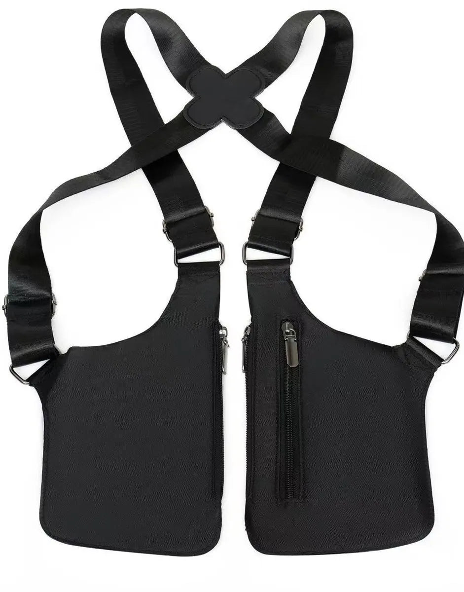 Shoulder bag with shoulder strap - leather shoulder pads - concealed leather wallet under the arm - adjustable pickpocket - accessories with double pockets, unisex leather protection - Image 4