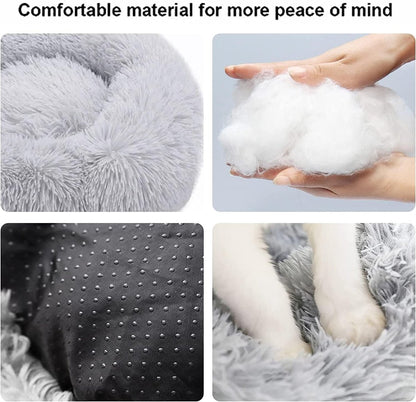 Cat baskets - Washable cat bed 20/24 inch - Dog baskets for small and medium-sized dogs - Anti-anxiety round, soft, plush faux fur dog basket - Thick bottom (light gray, medium) - Image 2
