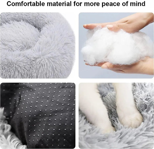 Cat baskets - Washable cat bed 20/24 inch - Dog baskets for small and medium-sized dogs - Anti-anxiety round, soft, plush faux fur dog basket - Thick bottom (light gray, medium) - Image 2