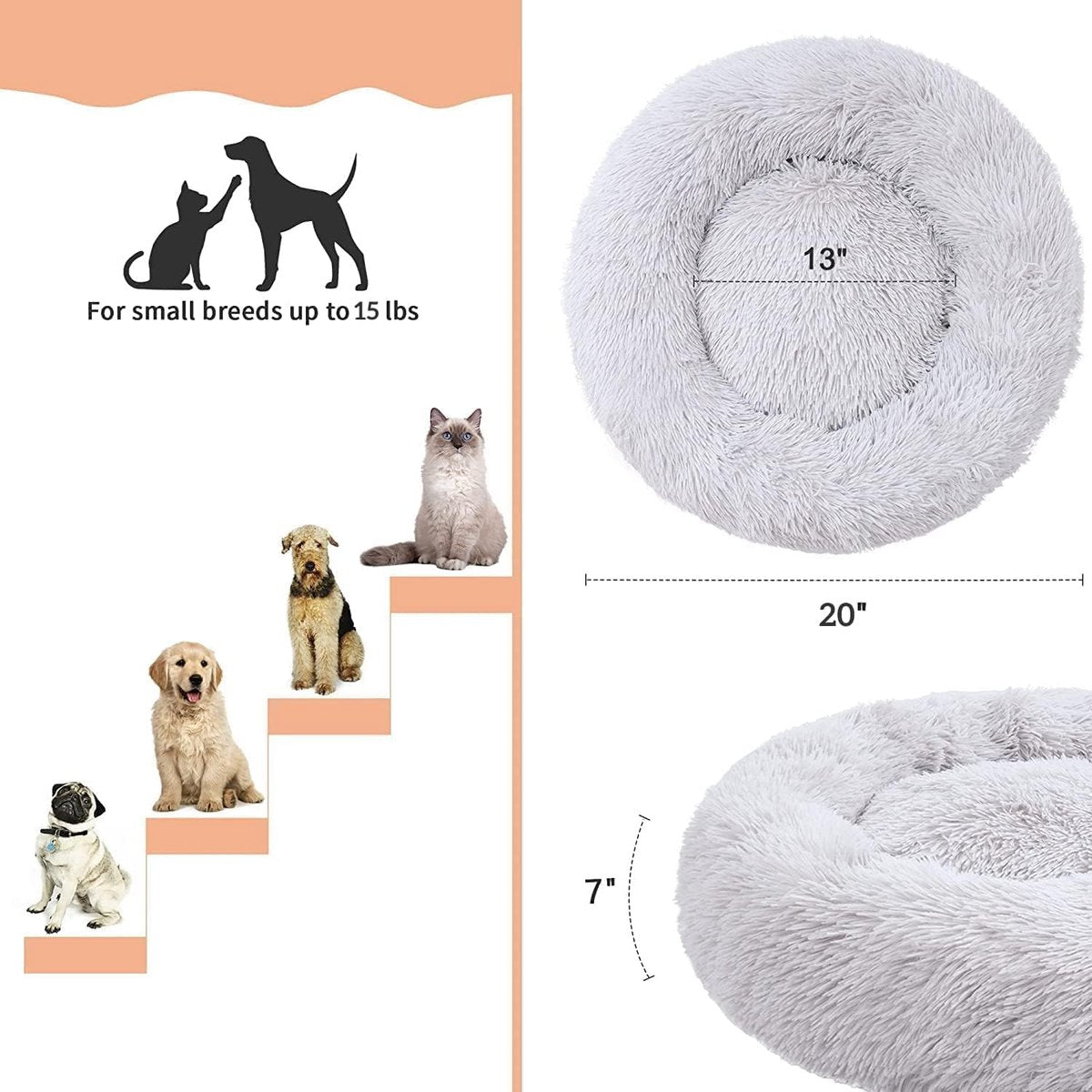 Cat baskets - Washable cat bed 20/24 inch - Dog baskets for small and medium-sized dogs - Anti-anxiety round, soft, plush faux fur dog basket - Thick bottom (light gray, medium) - Image 4