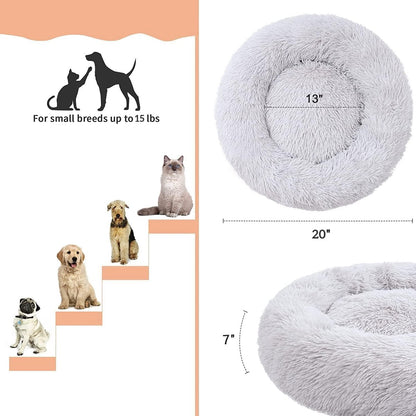 Cat baskets - Washable cat bed 20/24 inch - Dog baskets for small and medium-sized dogs - Anti-anxiety round, soft, plush faux fur dog basket - Thick bottom (light gray, medium) - Image 4