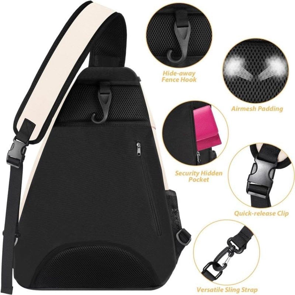 Tennis Sling Backpack - Crossbody Sports Bag - Waterproof Racket Storage - Suitable for Pickleball & Badminton - Unisex Lightweight Design - Pink - Image 2