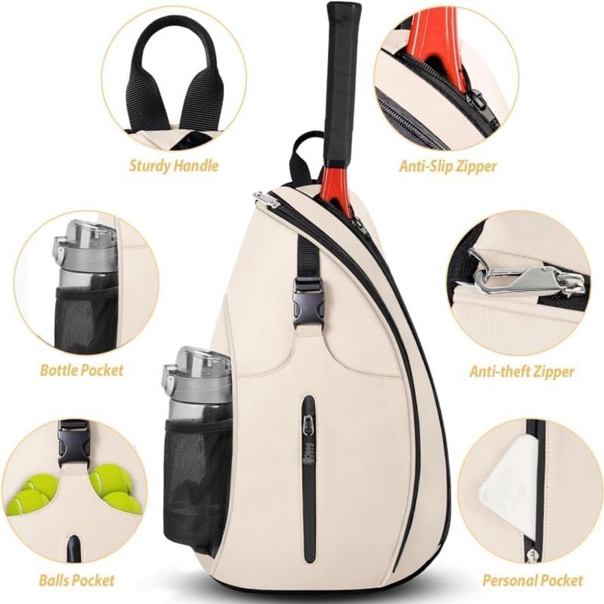 Tennis Sling Backpack - Crossbody Sports Bag - Waterproof Racket Storage - Suitable for Pickleball & Badminton - Unisex Lightweight Design - Pink - Image 3