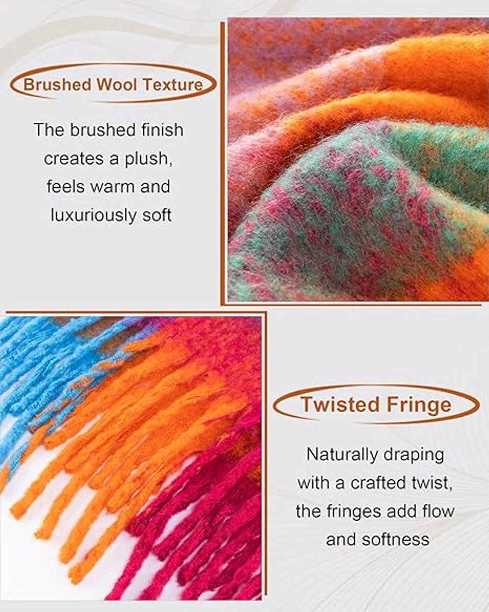 Colorful winter scarf for women - Warm, chunky knit and soft checkered scarf - Blanket scarf - Trendy Christmas gift - Gift for her - Image 2