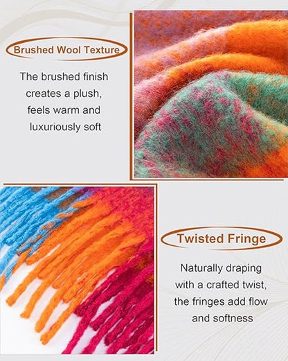 Colorful winter scarf for women - Warm, chunky knit and soft checkered scarf - Blanket scarf - Trendy Christmas gift - Gift for her - Image 2