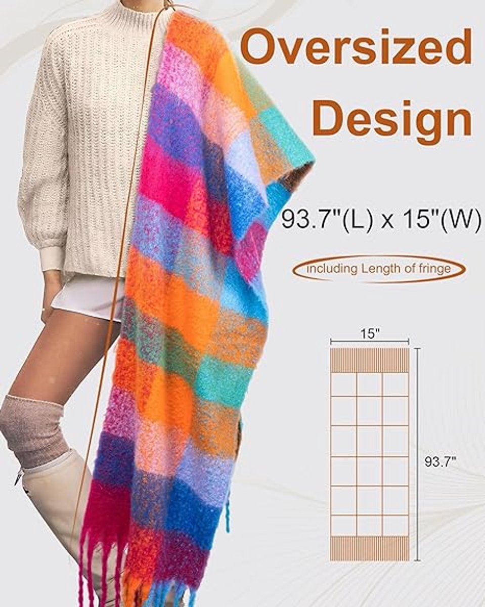 Colorful winter scarf for women - Warm, chunky knit and soft checkered scarf - Blanket scarf - Trendy Christmas gift - Gift for her - Image 4