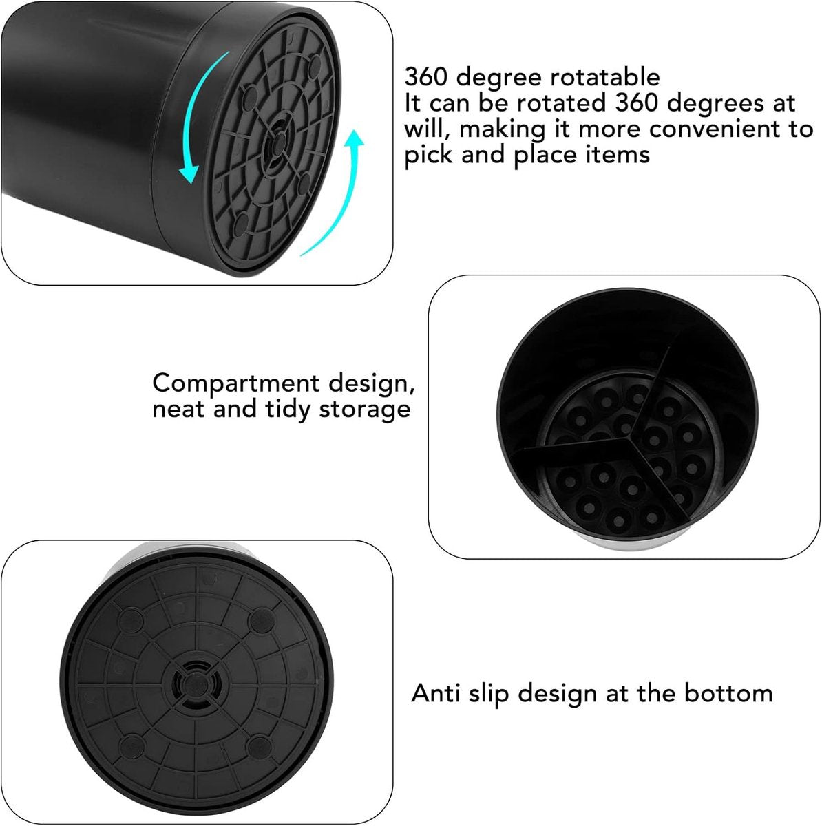 Kitchen utensil holder, large countertop kitchen utensil holder, 360-degree rotating simple chopsticks basket, kitchen cutlery holder with compartment design for home (black) - Image 5