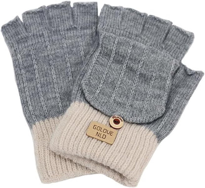 Stylish fingerless winter gloves for women - with finger protectors - plain unisex warm student gloves