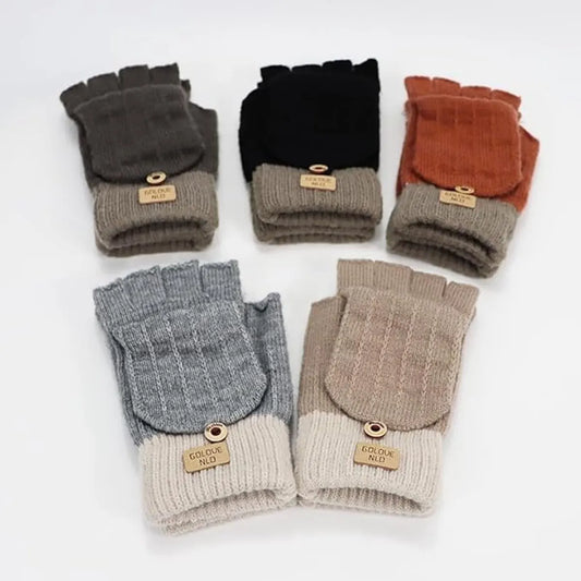Stylish fingerless winter gloves for women - with finger protectors - plain unisex warm student gloves - Image 3