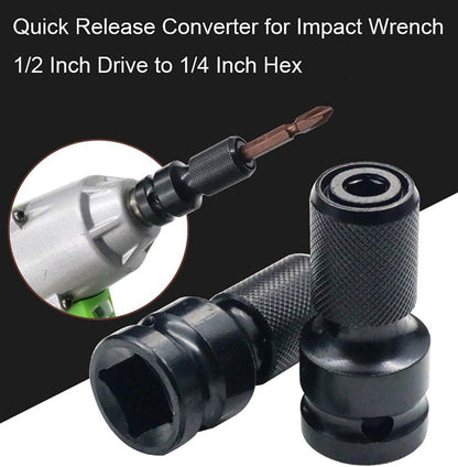 2-Pack Screwdriver Adapter - 1/2 inch Square Drive to 1/4 inch Hex Female - Suitable for Impact Air and Electric Wrenches - Black Hardened Steel Connector - Universal Tool Adapter - Image 2