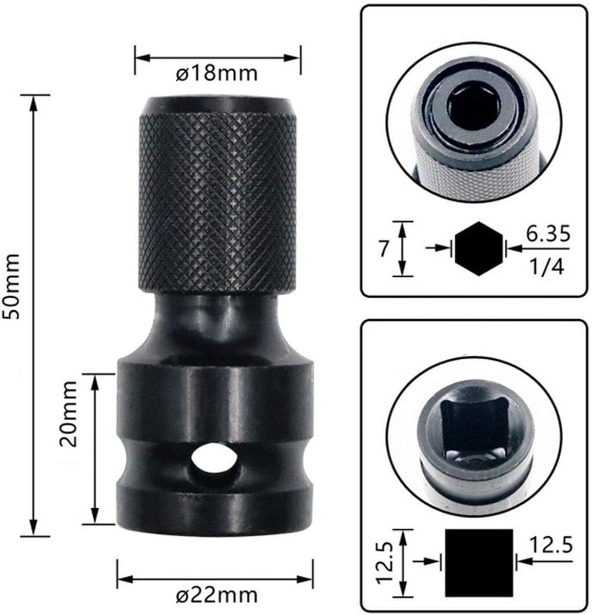 2-Pack Screwdriver Adapter - 1/2 inch Square Drive to 1/4 inch Hex Female - Suitable for Impact Air and Electric Wrenches - Black Hardened Steel Connector - Universal Tool Adapter - Image 4