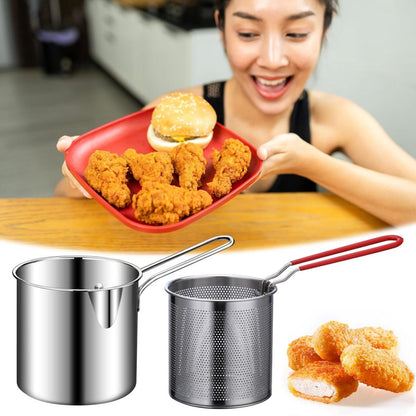 Stainless steel deep fryer - with frying basket and handle - durable, food-grade outdoor mini deep fryer - with perforated strainer - suitable for seafood, chicken, etc. - Image 5
