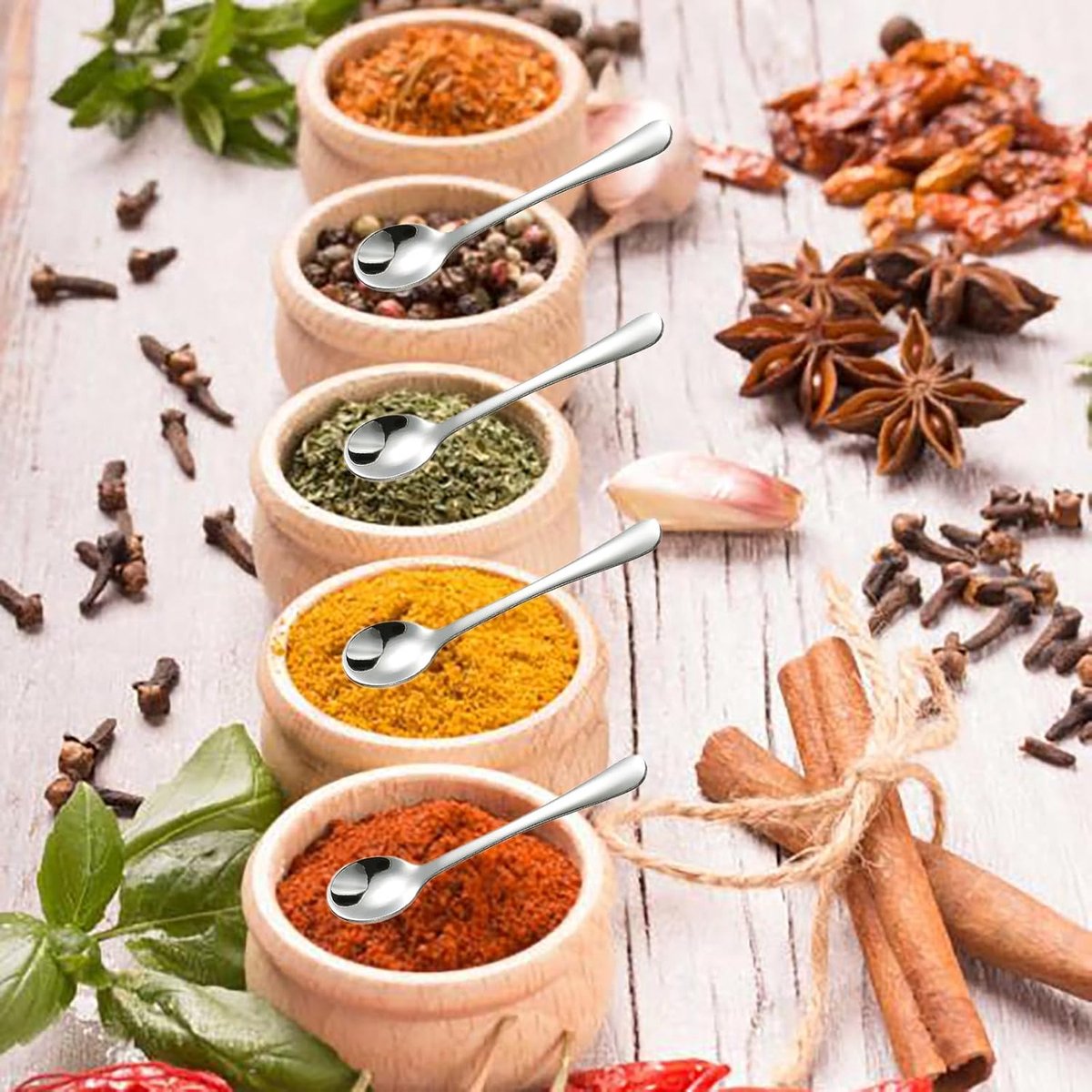 8 Mini Stainless Steel Spice Spoons - 7.3cm - For Salt, Sugar & Honey - Image 4
