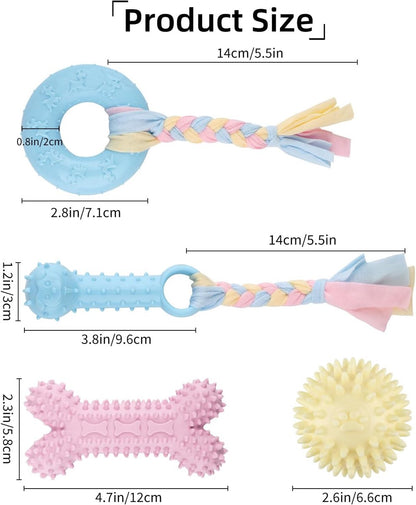 4 PCS Puppy Chew Toys - Relieves teething - Soft rubber & rope toys - Durable and interactive - Suitable for small dog breeds - Image 2
