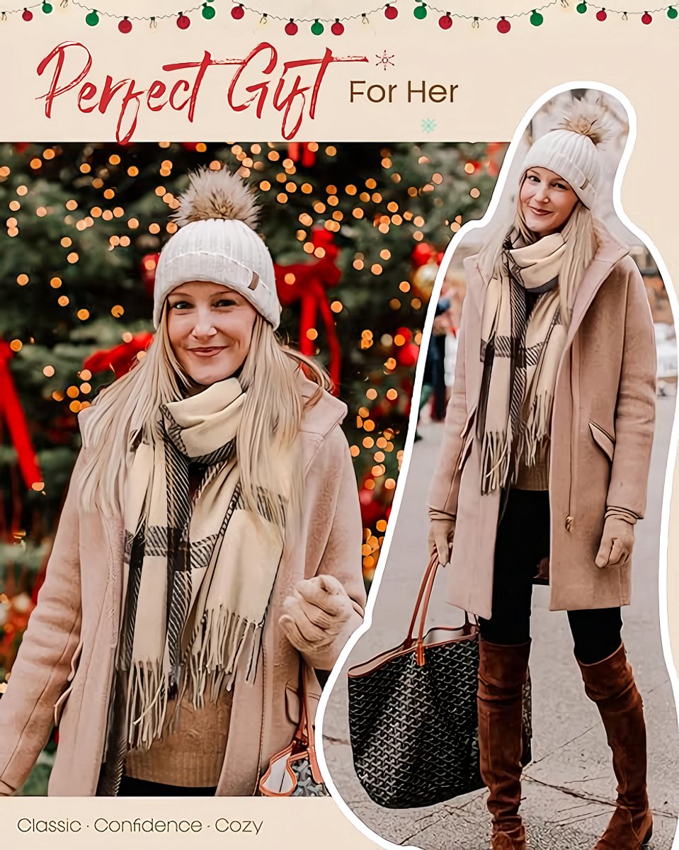 Women's Winter Scarf Cashmere Feel Scarf Fringes Checked Large Oversized Scarves Wraps (Green) - Image 3