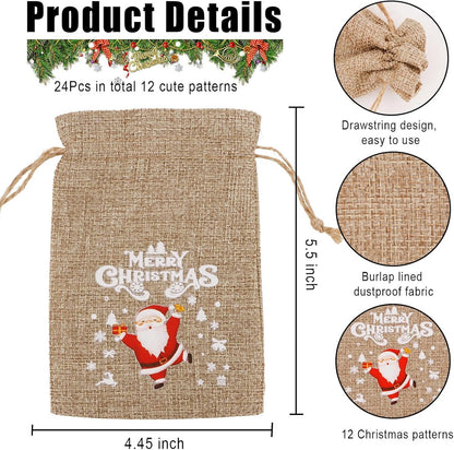 12 jute Christmas gift bags with drawstring - reusable linen bags - for holidays, birthdays, and New Year's parties - small candy bags as a treat - Image 5
