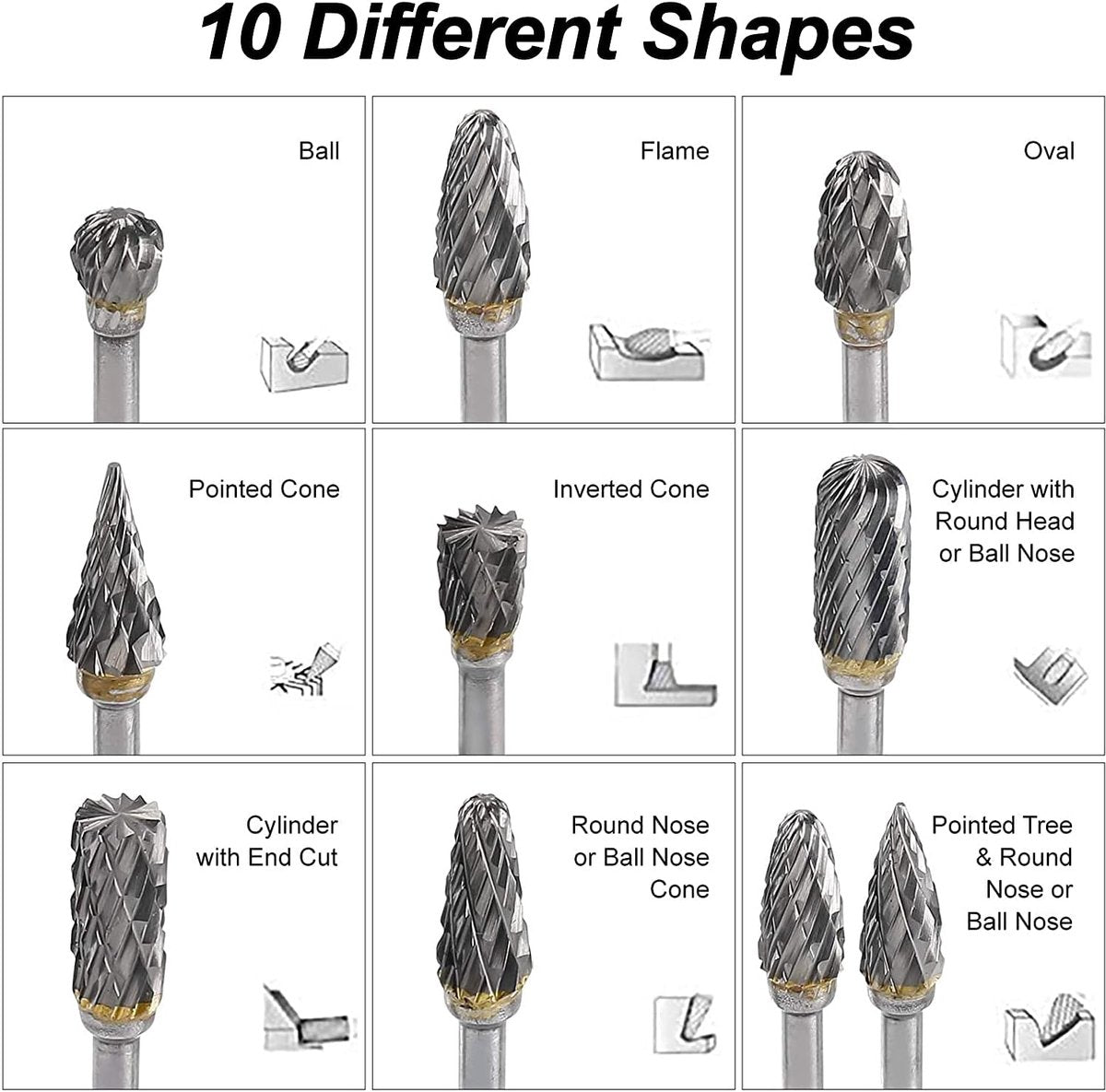 Double-sided carbide rotary cutter - Carbide rotary cutter set - 1/8" shank cutters, drill bits, DIY woodworking, engraving, metal polishing, engraving and drilling - Image 3