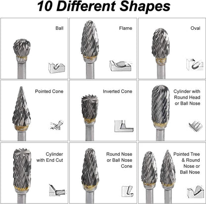 Double-sided carbide rotary cutter - Carbide rotary cutter set - 1/8" shank cutters, drill bits, DIY woodworking, engraving, metal polishing, engraving and drilling - Image 3
