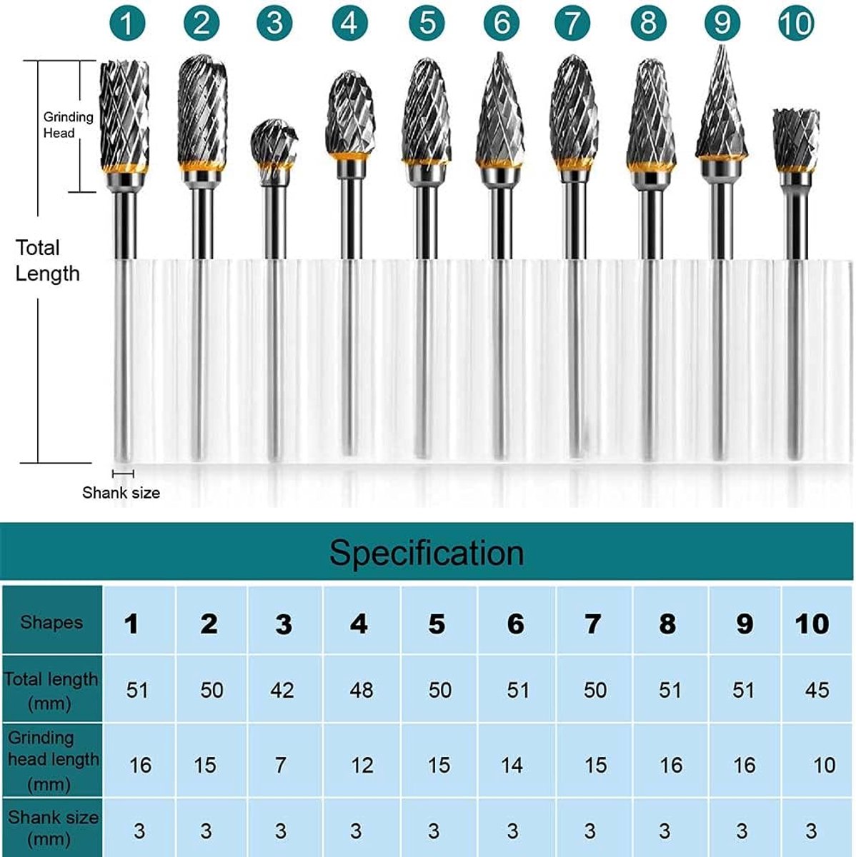 Double-sided carbide rotary cutter - Carbide rotary cutter set - 1/8" shank cutters, drill bits, DIY woodworking, engraving, metal polishing, engraving and drilling - Image 4