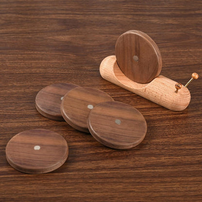 Wooden coasters - Natural acacia wood coasters - Cute and fun with stand - Modern home decor - Perfect for the coffee table - 7 x 7 cm - 5 pieces - Image 4