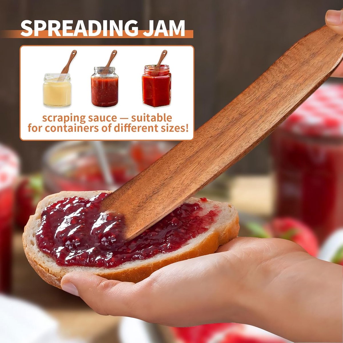 Slim wooden Spurtle - Sourdough spatula for baking and cooking - Smooth wooden finish - 28 cm Spurtle spoon for starter, flour and mixing - Natural wooden Spurtle spatula - Image 2
