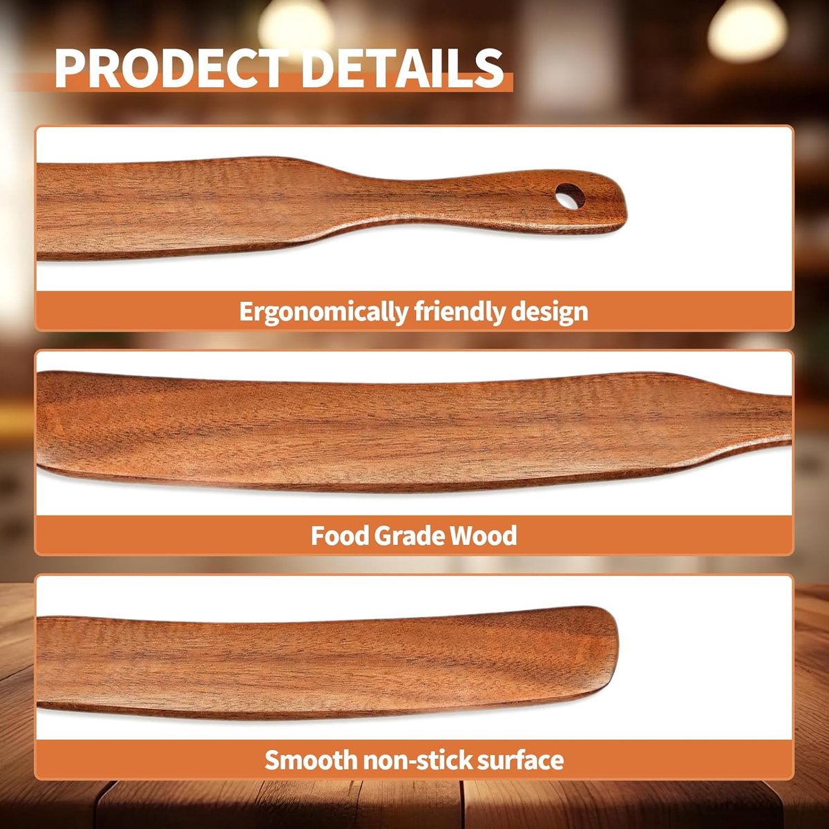 Slim wooden Spurtle - Sourdough spatula for baking and cooking - Smooth wooden finish - 28 cm Spurtle spoon for starter, flour and mixing - Natural wooden Spurtle spatula - Image 5