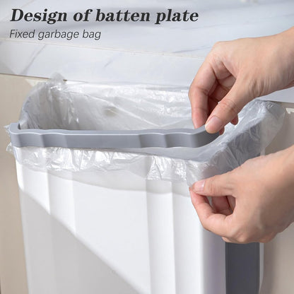 Foldable hanging trash can - Small 2.4 gallon waste bin for countertop and cabinet - Wall-mounted plastic waste bin for kitchen, bathroom, bedroom - Space-saving gray design - Image 4