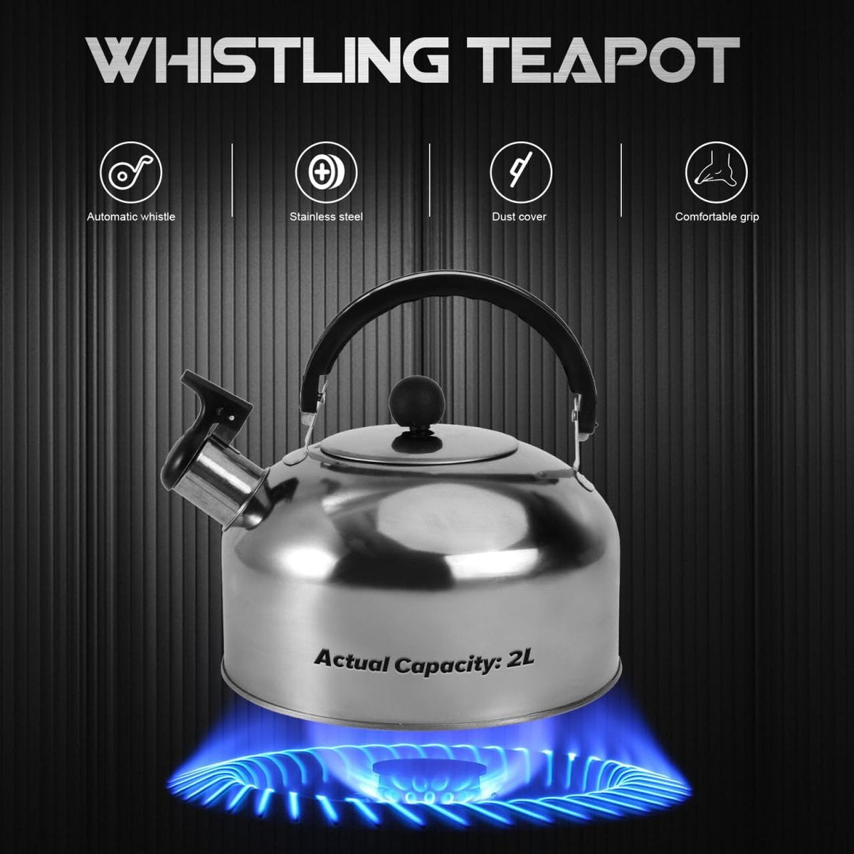 Whistling kettle - Food-grade stainless steel - Boils water quickly - 2-liter coffee maker - With insulated handle - Suitable for camping - Image 3