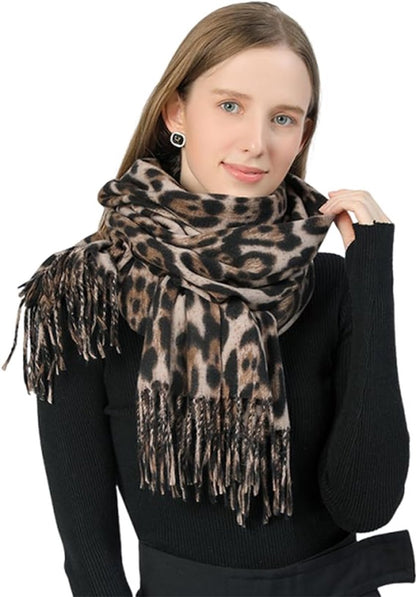 Winter scarf with leopard print scarf women, women's winter scarf, soft cashmere feels warm, scarves, long blankets, wraps