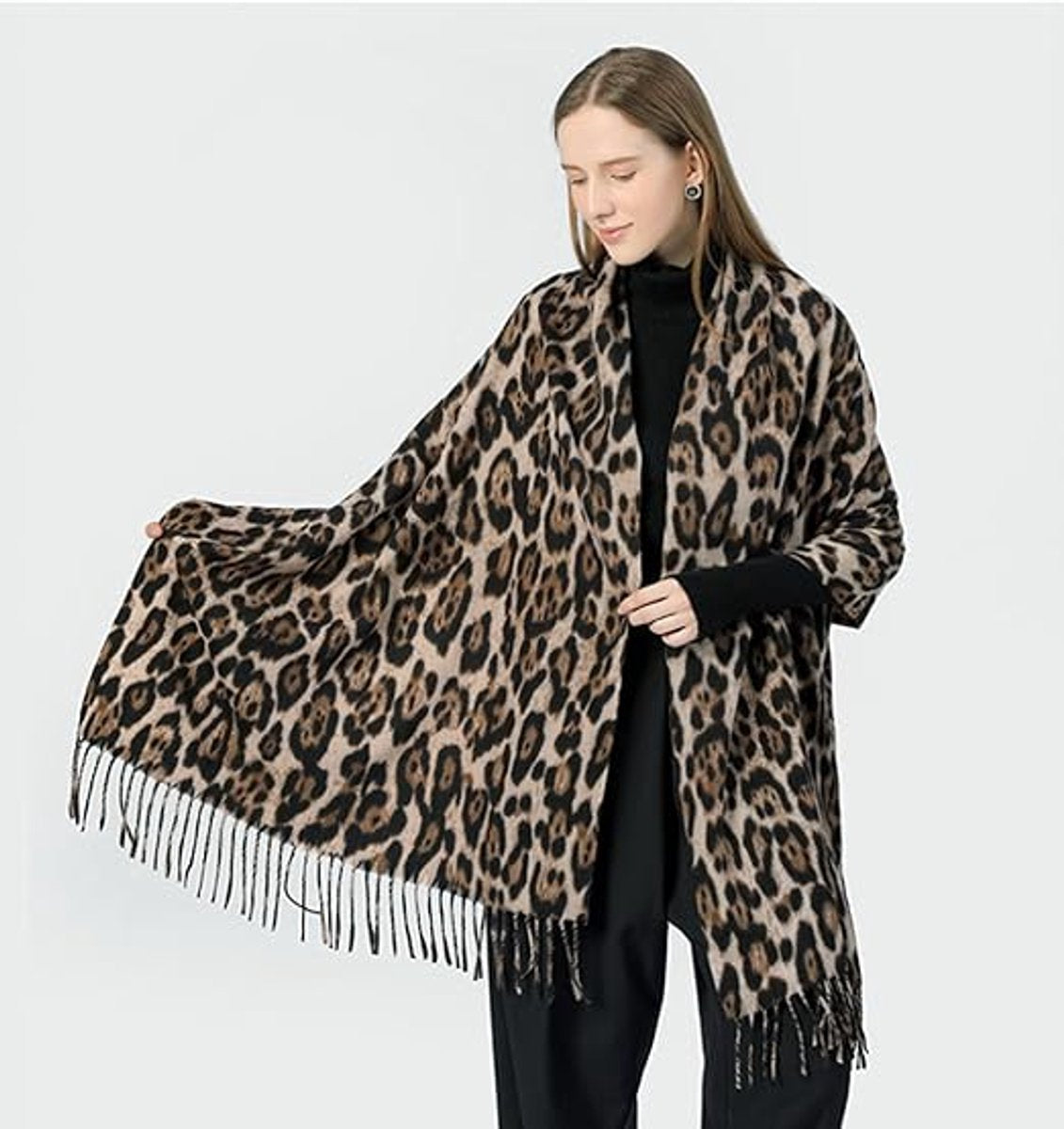 Winter scarf with leopard print scarf women, women's winter scarf, soft cashmere feels warm, scarves, long blankets, wraps - Image 3