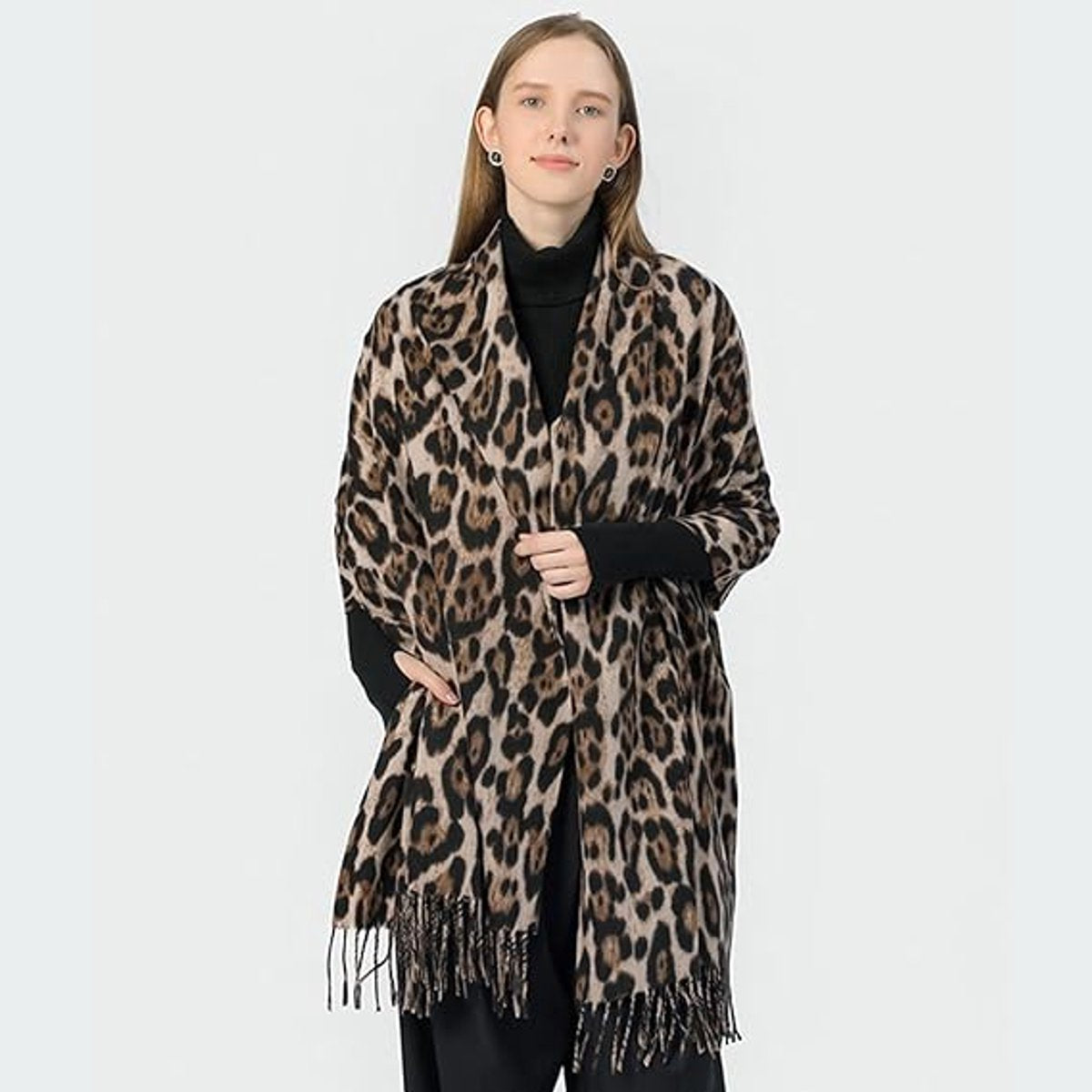 Winter scarf with leopard print scarf women, women's winter scarf, soft cashmere feels warm, scarves, long blankets, wraps - Image 4