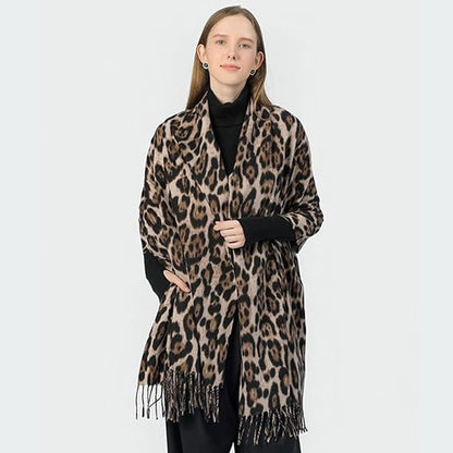 Winter scarf with leopard print scarf women, women's winter scarf, soft cashmere feels warm, scarves, long blankets, wraps - Image 4