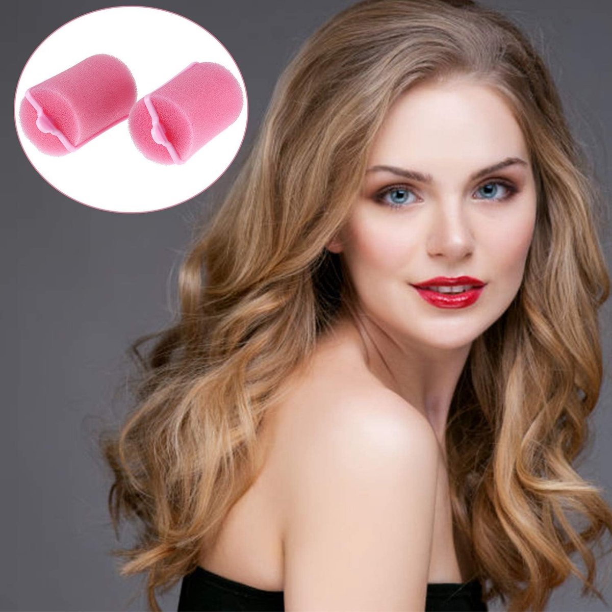 Large Curling Iron Set - Curling Irons-Curly Hair Products-Heat-Free Curling Iron-Curling Brush-18-Piece Sponge Curling Iron - Large Soft Foam Curling Iron - Curling Iron for Women (Pink, 4 x 7 cm) - Image 4