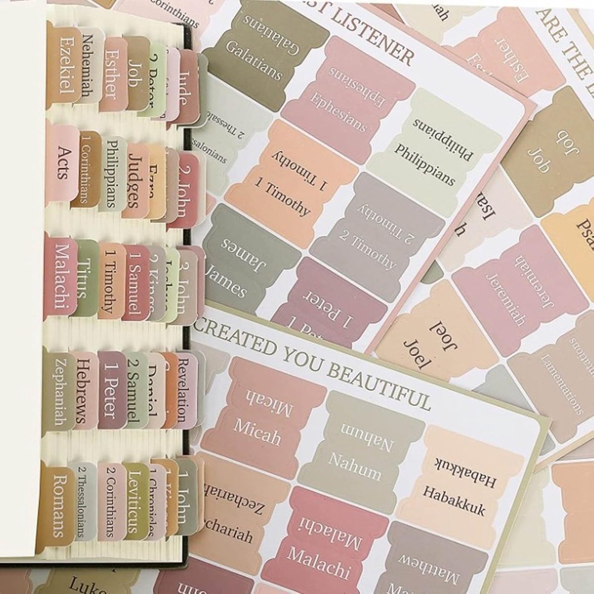 Bible Index Tab Set (5 pieces, 75 stickers) - Removable and replaceable laminated tabs for easy navigation - Decorative Bible accessories for women and men - Christian gifts - Image 2