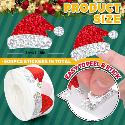 500 Christmas stickers on a roll - 3 cm red Santa hat - self-adhesive stickers for winter - for Christmas, envelopes, invitations, greeting cards, party supplies - Image 2
